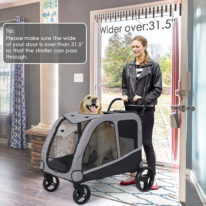Dog Stroller for Large & Medium Dogs, Extra Large Pet Stroller, Dog Wagon for 2 Dogs, Foldable Design, Adjustable Handle, with Pocket, Up to 130 lbs