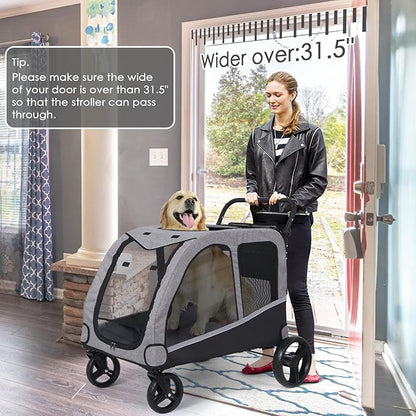 Dog Stroller for Large & Medium Dogs, Extra Large Pet Stroller, Dog Wagon for 2 Dogs, Foldable Design, Adjustable Handle, with Pocket, Up to 130 lbs