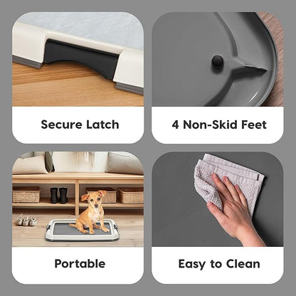 IRIS USA Pee Pad Holder - Extra-Small Sized Dog & Puppy Pee Pads, Secured Latches, Non-Skid Feet, High Polish Finish for Easy Cleaning, Leak Protection, Fits 14"x17" Pad Puppy & Toy Breeds, Dark Grey