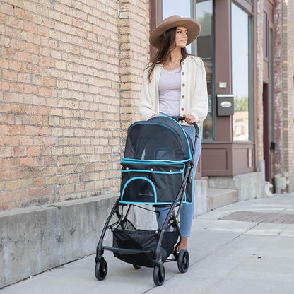Carlson Pet Stroller, Includes 360 Degree Front Wheel Swivel, Rear Wheel Breaks, Reflective Trim, Mesh Panels, Umbrella and Mesh Canopy, Folds Easily to a Fraction of its Size,Black