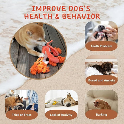 Large Squeaky Dog Toys, Tough Plush Lobster with Rope Tug of War for Puppy, Small, Medium, Large Dogs, Interactive Stuffed Chew Toy to Keep Them Busy