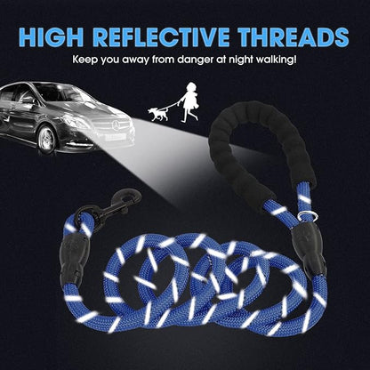 BAAPET 2/4/5/6 FT Dog Leash with Comfortable Padded Handle and Highly Reflective Threads for Small Medium and Large Dogs (6FT-1/2'', Navy Blue)