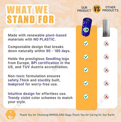 Compostable Dog Poop Bags BPI Certified Biodegradable Pet Waste Bags Leak-Proof Thickened and Opaque Eco Design (7 rolls & a dispenser)