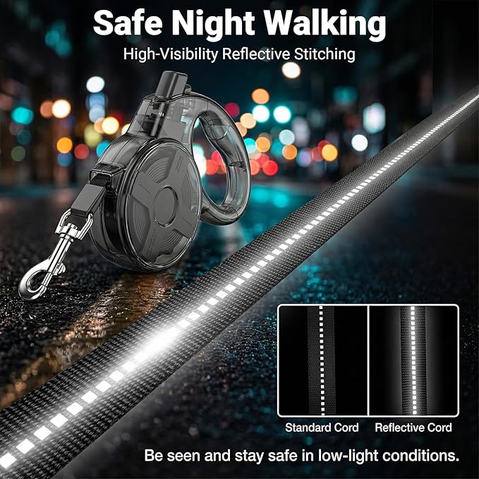 Retractable Dog Leash for Small Dogs, 13ft Reflective Retractable Leash with 360° Tangle-Free Design, Heavy Duty Nylon Tape Lead for Small to Medium Pets up to 50 lbs One-Handed Brake & Lock