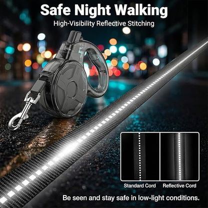 Retractable Dog Leash for Small Dogs, 13ft Reflective Retractable Leash with 360° Tangle-Free Design, Heavy Duty Nylon Tape Lead for Small to Medium Pets up to 50 lbs One-Handed Brake & Lock
