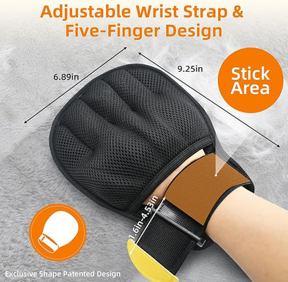 Pet Hair Removal Glove for Cats & Dogs, Patented Adjustable Strap, Reusable Five-Finger Grooming Glove with Secure Non-Slip Fit for Couch, Carpet, Clothing & Car Seat