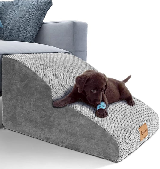 Topmart High Density Extended Foam Dog Ramp&Steps 2 Tiers,11.8" High,Non-Slip Dog Stairs,Soft Foam Pet Ladder with Removable Cover,Best for Injured,Older Cats,Pets with Joint Pain