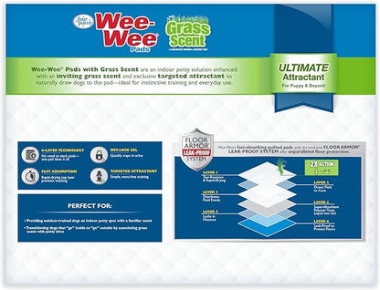 Four Paws Wee-Wee Ultimate Attractant Grass Scented Pee Pads for Dogs & Puppies, Leak-Proof Dog Housebreaking Instinctive Potty Training Floor Protection, 22" x 23", 10 Count