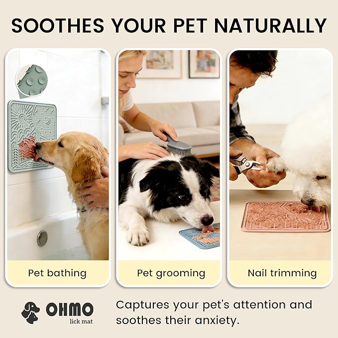 OHMO Lick Mat for Dogs and Cats Large(2 Pack) Nature Design Easy to Clean Pet Slow Feeder with Suction Cups, for Anxiety Relief and Boredom Reduction(Olive+Sage Green)
