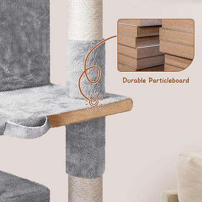 Yaheetech 76in Cat Tree Multi-Level Cat Tower with Large Cat Condo＆Cozy Perches Stable Pet Play House w/Sisal-Covered Scratching Posts＆Board for Indoor Cats, Light Gray