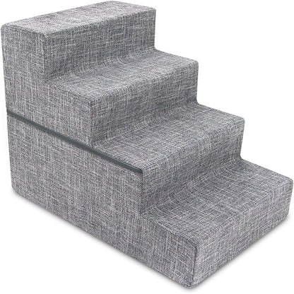 Best Pet Supplies Dog Stairs & Steps - Foam Steps for Small Dogs & Cats, Non-Slip Indoor Balanced Pet Step Support, Dog Ramp, No Assembly, Ash Gray Linen, Foldable 4-Step (22-inch Height)