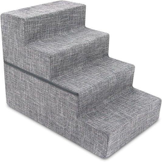 Best Pet Supplies Dog Stairs & Steps - Foam Steps for Small Dogs & Cats, Non-Slip Indoor Balanced Pet Step Support, Dog Ramp, No Assembly, Ash Gray Linen, Foldable 4-Step (22-inch Height)