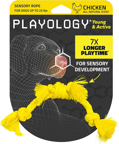 Playology Dog Toys | Puppy Toy Sensory Rope Tug of War Rope for Dogs and Puppies | Small Chicken Scented Toy - Easy to Clean and Made from Non Toxic Materials