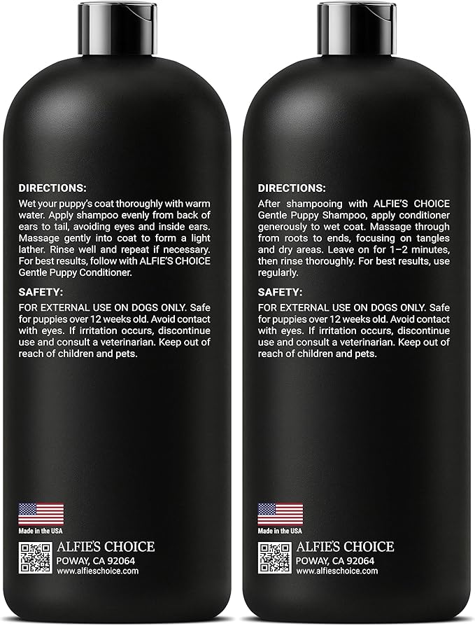 ALFIE'S CHOICE Puppy Shampoo and Conditioner Set | 16 fl oz Each | Gentle Formula for Sensitive & Itchy Skin | Panthenol & Sodium PCA | for Puppies, Adults & All Breeds | Made in USA