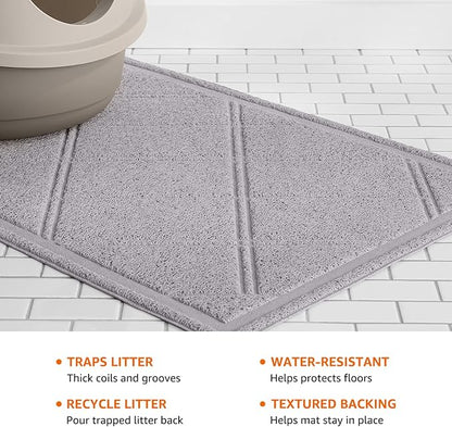 Amazon Basics Less-Mess Litter Trapping Cat Litter Box Mat, Soft on Kitty Paws, Waterproof, Scatter Control, 24" x 35", Grey