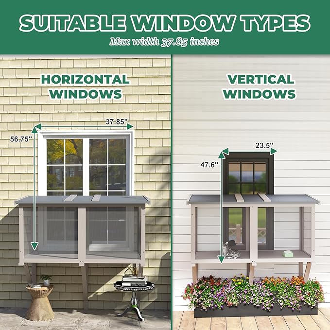 Catio Cat Window Box, Wooden Cat Catio for Indoor Cats, Window Enclosure for Sunbathing, Napping, Overlooking, Keeps Insects Out