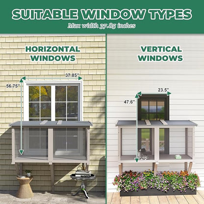 Catio Cat Window Box, Wooden Cat Catio for Indoor Cats, Window Enclosure for Sunbathing, Napping, Overlooking, Keeps Insects Out