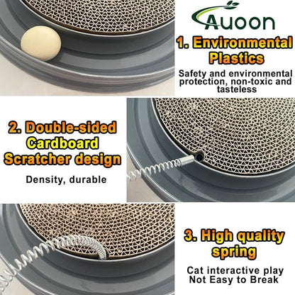 AUOON Cat Scratcher Toy with Ball Track - 3 in 1 Interactive Cat Toy, Cat Scratch Pad with Cat Ball Toy and Plush Cat Mouse Toy for Indoor Cats and Kittens (Gray)