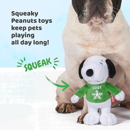 PEANUTS for Pets 6" Holiday 2021 Snoopy Plush Dog Toy with Squeaker | Green Snoopy Holiday Plush Dog Toy | Small Squeaky Dog Toys - Soft Stuffed Dog Toys Officially Licensed, (FF19107)