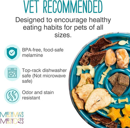 Messy Mutts Interactive Slow Feeder | Puzzle Slow Feeder Dog or Cat Bowl | Enrichment Food Dish to Slow Eating, Prevent Bloating | 8” x 1.3” | 1.75 Cup | Blue
