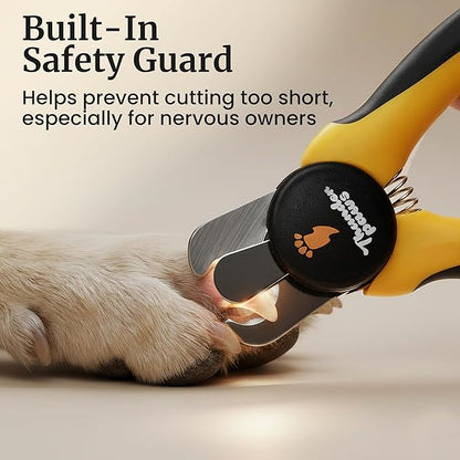 LED Dog Nail Clippers with Light, Trimmers with Protective Guard, Quick Sensor, Safety Lock and Nail File - Suitable for Large and Small Dogs & Cats (Yellow, LED)