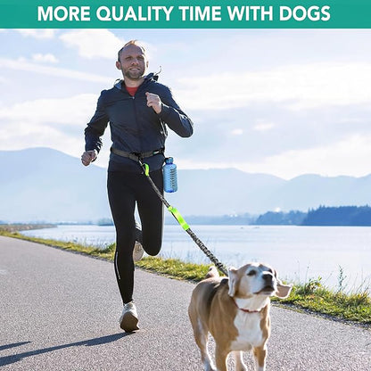 PetAmi Hands-Free Dog Leash for Walking, Running & Hiking, Heavy Duty Bungee Waist Leash with Dual Padded Handles, Adjustable Reflective Belt for Small, Medium & Large Dogs up to 150 lbs, Green