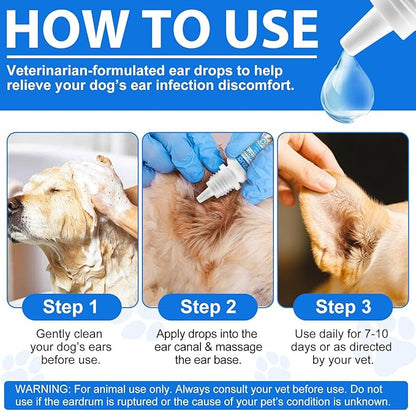 Dog Ear Infection Treatment, Dog Ear Drops with 1% Hydrocortisone for Dog, for Dog Yeast Infection, Soothe Itching, Redness, & Swelling - Vet Recommended
