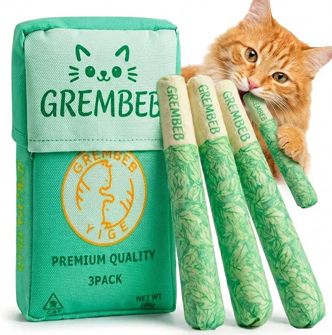 Cat Toys Kitten Catnip Chew Indoor Cats Stick Toy Gifts Filled with 45000mg A+ 100% Organic Catnip Teething Interactive Kitty Kicker Self Play Plush Stress Relieve Dental Care