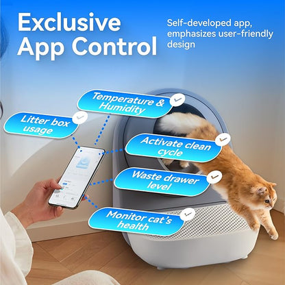 CATLINK Self Cleaning Cat Litter Box for Multiple Cats, Health Monitoring, Automatic Litter Box with APP, Odor Control, 65L Safe Pinch-Free Robot Cat Litter Box, Grey/Large (Luxury Pro-X)