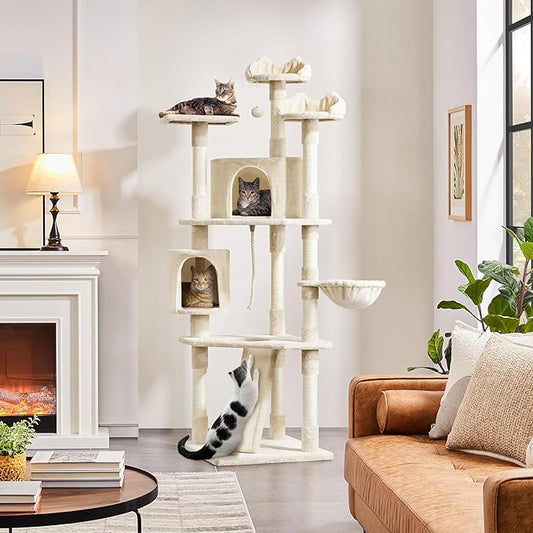 Yaheetech Multi-Level Cat Trees Cat Towers 79in Cat Tree for Indoor Cats with Sisal-Covered Scratching Posts, Plush Perches and Stable Condo for Kittens, Cats and Pets, Beige