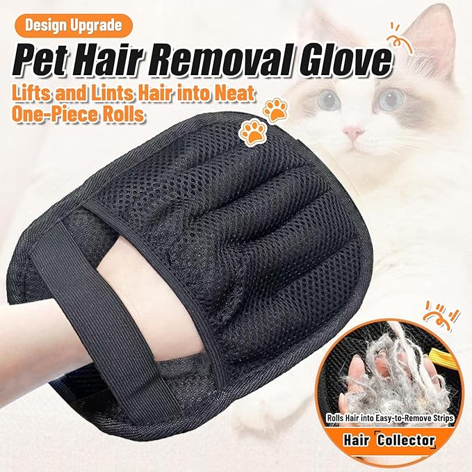 Pet Hair Removal Glove - Reusable Electrostatic Grooming Gloves for Cats & Dogs, Furniture Couch Carpet Car Hair Remover, 5-Finger Deshedding Tool