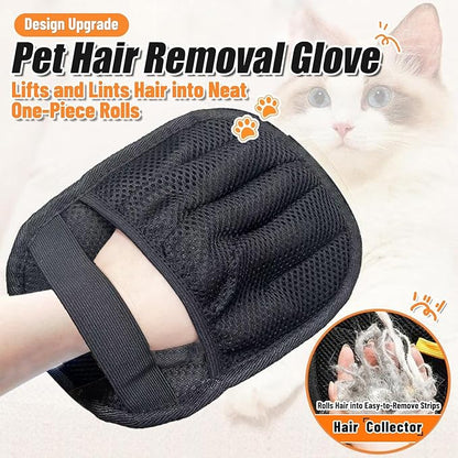 Pet Hair Removal Glove - Reusable Electrostatic Grooming Gloves for Cats & Dogs, Furniture Couch Carpet Car Hair Remover, 5-Finger Deshedding Tool