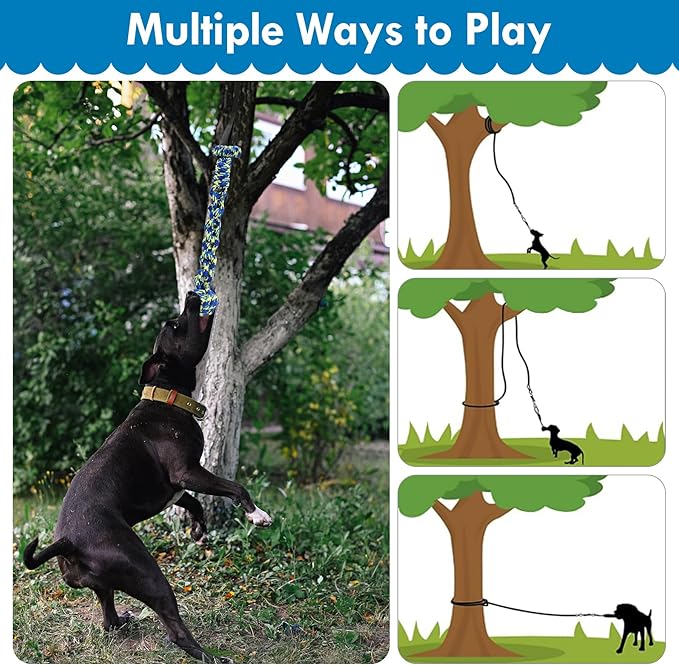 Dog Bungee Tug Toy, 14.5 Ft Adjustable Length Tether Tug Outdoor Toy, Interactive Dog Toys to Keep Them Busy, Includes Bondage Rope and Chew Rope
