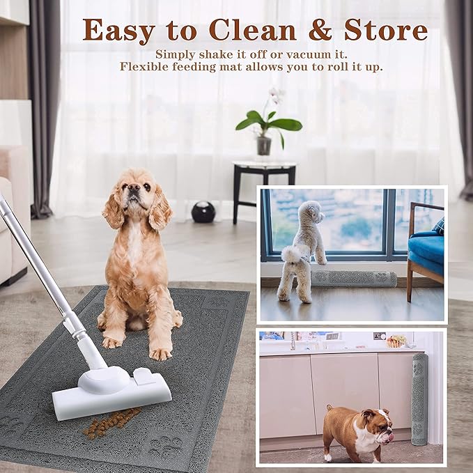 Prime Pets Dog Food Mat Waterproof, 35”x 24”, Pet Mat for Food and Water Bowl, Cat Bowl Mat for Floor, Grey