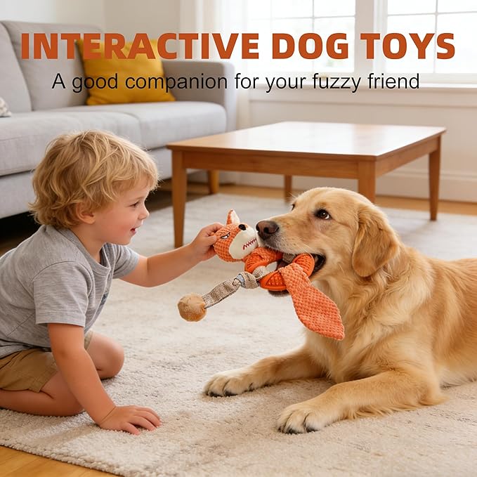Fox Rope Dog Toys for Aggressive Chewers, Indestructible Plush Toys to Keep Them Busy, Interactive Dog Toys for Small Medium Large Breed