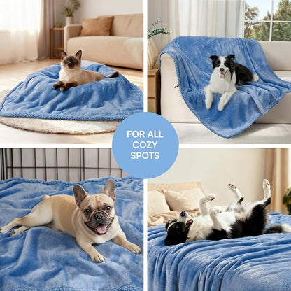 Luciphia Waterproof Pet Blanket, Liquid Pee Proof Dog Blanket for Sofa Bed Couch, Reversible Sherpa Fleece Furniture Protector Cover for Small Medium Large Dogs Cats, Navy Blue Large（65" x 57"）