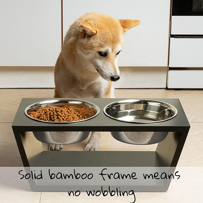 Pawfect Pets Elevated Dog Bowl Stand- 7" Raised Dog Bowl for Medium Dogs. Pet Feeder with Four Stainless Steel Bowls (Black)