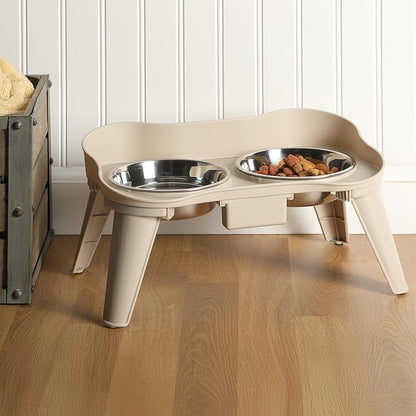 Gibson Home Wags N’ Whiskers 3 Piece Elevated Pet Bowl Set, 12oz Stainless Steel Dog & Cat Bowl with PP Stand, Non-Slip Raised Feeder, Food & Water Station, Dishwasher Safe, Taupe
