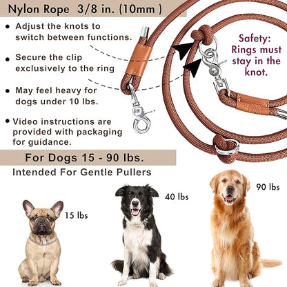 Hands Free Dog Leash, Waist Leash for Dog Walking, Crossbody, Multifunctional, Dog Lead, Running, 2 Dogs, Dual Handle, Traditional Lead, Adjustable Lead 4.3ft - 7.5ft, 3/8" (10mm) Diameter.