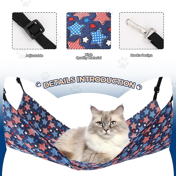 Cat Hammock for Cage Hanging Reversible 2Pack,Pet Hammock Bed Adjustable,Soft Sleeping Hammock for Cats,Ferret,Puppy,Rabbits,Small Animals (L, Stars)