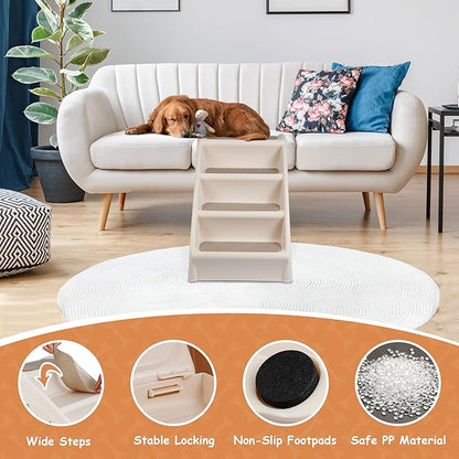 20" H 4-Step Dog Stairs for Small Dogs and Cats, Non-Slip Dog Steps for High Beds, Couch, Sofa, Sturdy Pet Steps (Tan)