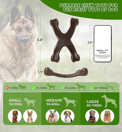 Tough Dog Chew Toy for Aggressive Chewers, Indestructible Beef Flavor Nylon Bone, Durable Dental Toy for Teeth Cleaning & Anxiety Relief, for Small Medium Large Dogs, Keep Them Busy (Brown-X)