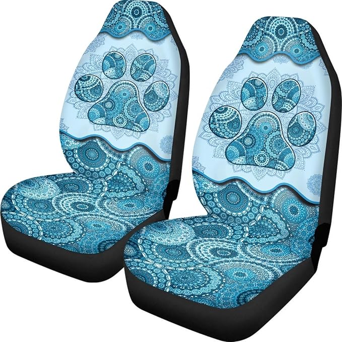 Dreaweet Boho Car Seat Covers Front Seats Dog Paw Car Accessories for Women 2 Piece Washable Front Seat Cover Universal Fit Most Vehicle SUV Sedan Trucks,Blue