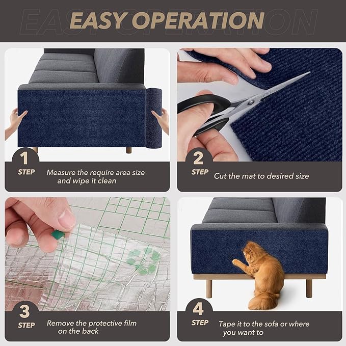 78.7"X15.8" Cat Scratching Mat, Self-Adhesive Cats Carpet, DIY Scratch Furniture Protector for Couch, Sofa, Wall & Doors, Durable Cat Scratch Guards Couch Cats Scratcher from Claws (Dark Blue)