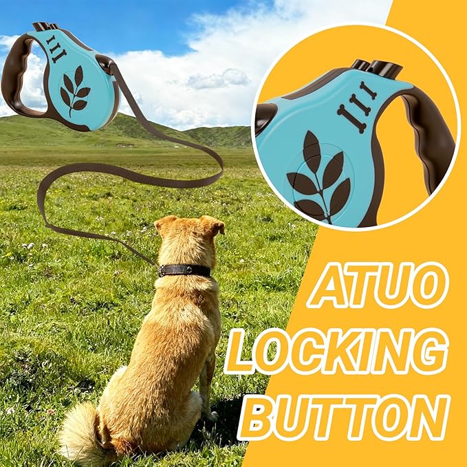 Retractable Dog Leash with Non-Slip Handle, 16 FT Automatic Telescopic Tractor with Atuo Locking Botton，Durable Pet Tape for Small and Medium-Sized Dogs Blue