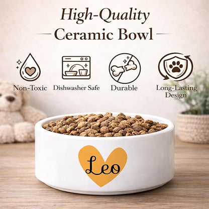 Custom Cat Bowl | Personalized Food & Water Dish with Name | Microwave & Dishwasher Safe Ceramic Pet Feeding Bowl for Kitty | Gift Idea for New Kitten Owners | White – Large