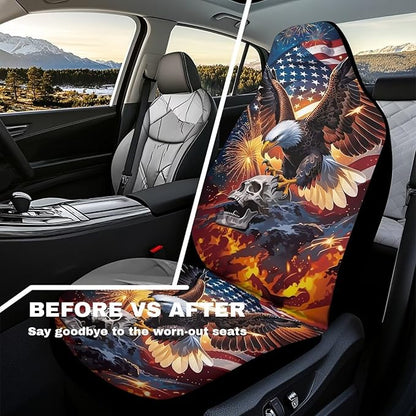 Car Seat Covers Set of 2 Waterproof Universal Skull Eagle Anniversary Front Car Seats Easy to Install Removable Automotive Accessories Suitable Fits Most Car Auto SUV Sedan Truck