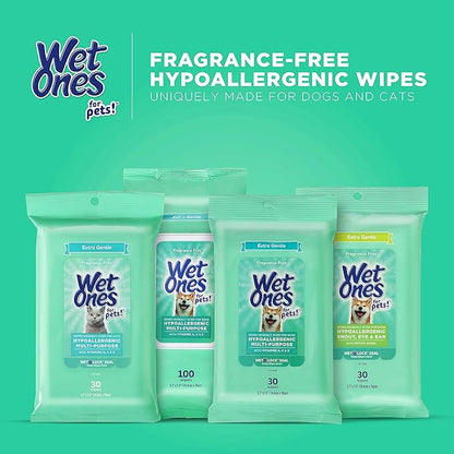Wet Ones for Pets Hypoallergenic Multipurpose Dog Wipes with Vitamins A, C & E - No Fragrance Pet Wipes for Dogs with Wet Lock Seal, 100 Count
