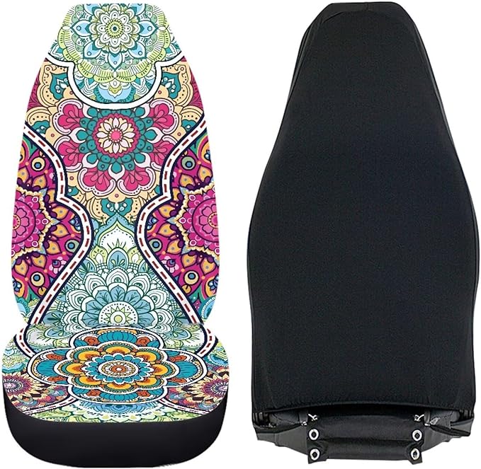 Dreaweet Boho Car Seat Covers Front Seats Universal 2 Piece Mandala Floral Pattern Car Decor Washable & Universal Seat Covers for Cars SUV Sedan