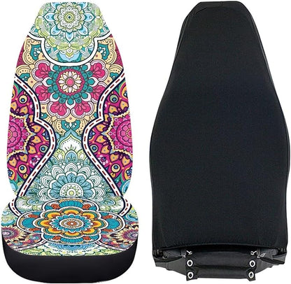 Dreaweet Boho Car Seat Covers Front Seats Universal 2 Piece Mandala Floral Pattern Car Decor Washable & Universal Seat Covers for Cars SUV Sedan